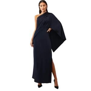 Significant Other‎ One Shoulder Gown Navy Leg Slit 2 Luxury Cocktail Minimalist
